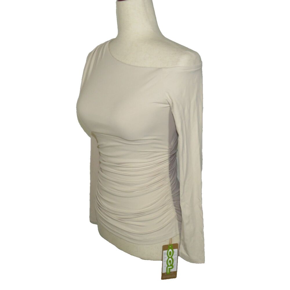 OGL EcoMousse Soft Stretchy Ruched One Shoulder Long Sleeve Brami Top Size Small - Picture 4 of 7